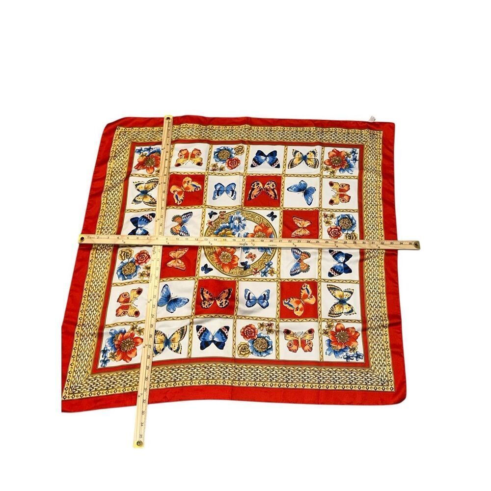 Gorgeous large Vintage Italian butterfly Print Silky Scarf Neutral multicolor S - Picture 5 of 5